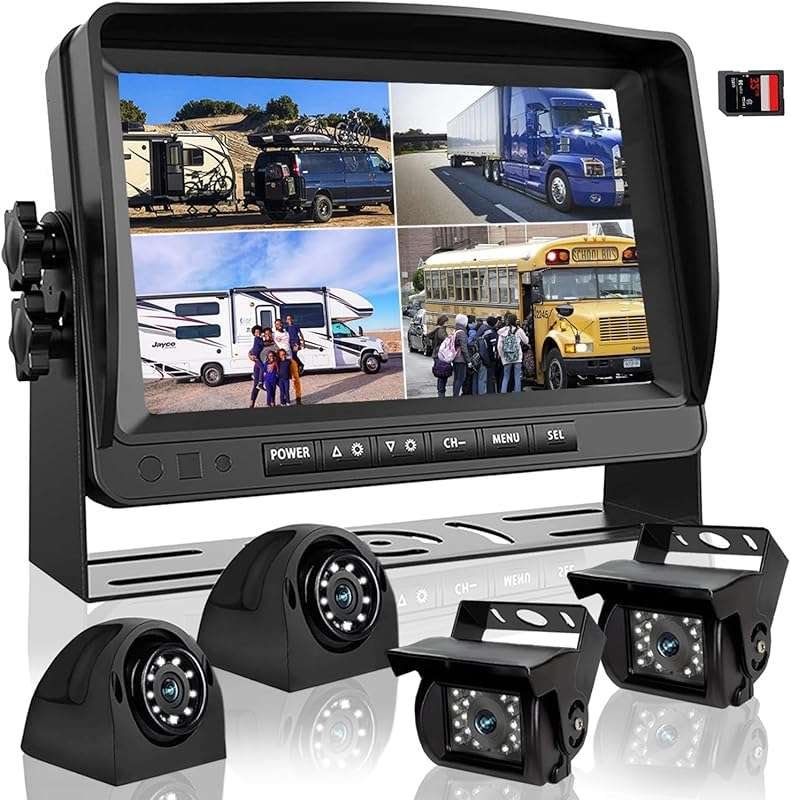 DOUXURY RV Backup Camera System: 9'' Quad Split 1080P Monitor, 4 AHD C