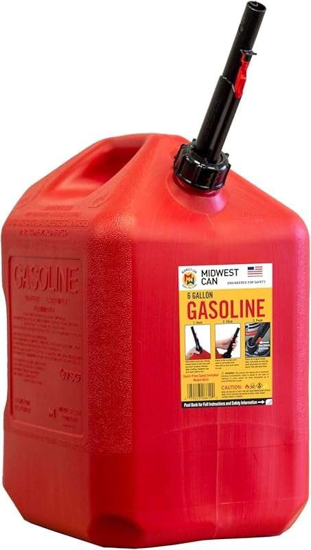 Midwest Can 6-Gallon Gasoline Can with Quick Flow Auto Shut Off Spout