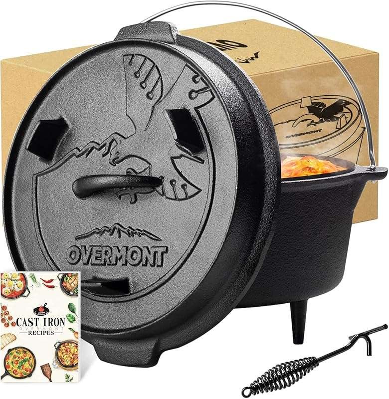 Overmont 6 Quart Pre-Seasoned Cast Iron Dutch Oven with Lid that Doubl