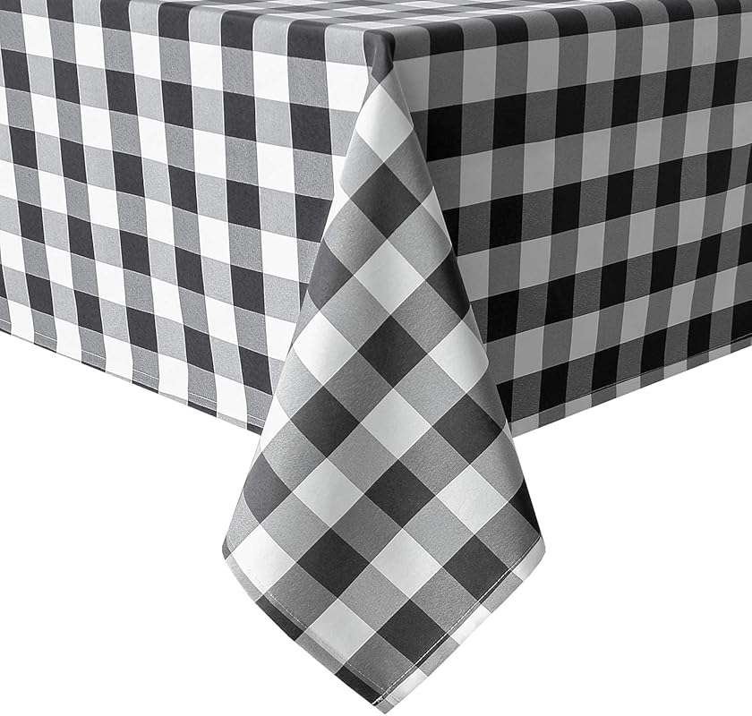 Hiasan Black & White Gingham Checkered Rectangle Tablecloth, 60x120 In