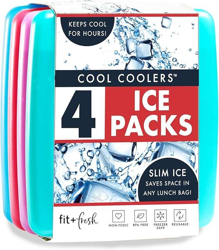 Fit & Fresh Cool Coolers 4-Pack Slim Reusable Ice Packs, Quick Freeze