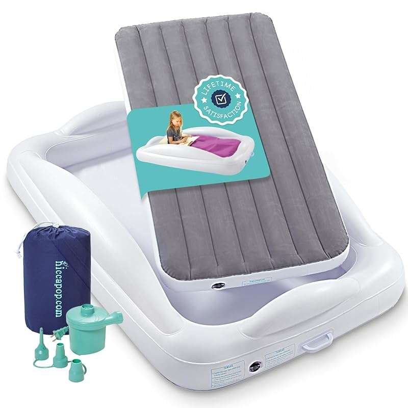 Hiccapop Inflatable Toddler Travel Bed with 4-Sided Safety Bumpers for