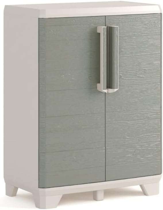 Keter Wood Grain Low Wardrobe Grey with Imitation Wood Doors