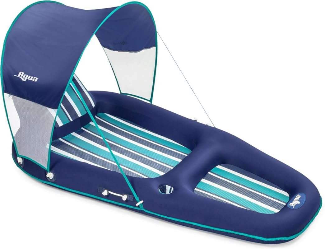 Aqua Luxury Extra Large Inflatable Pool Lounge with Headrest & Cuphold