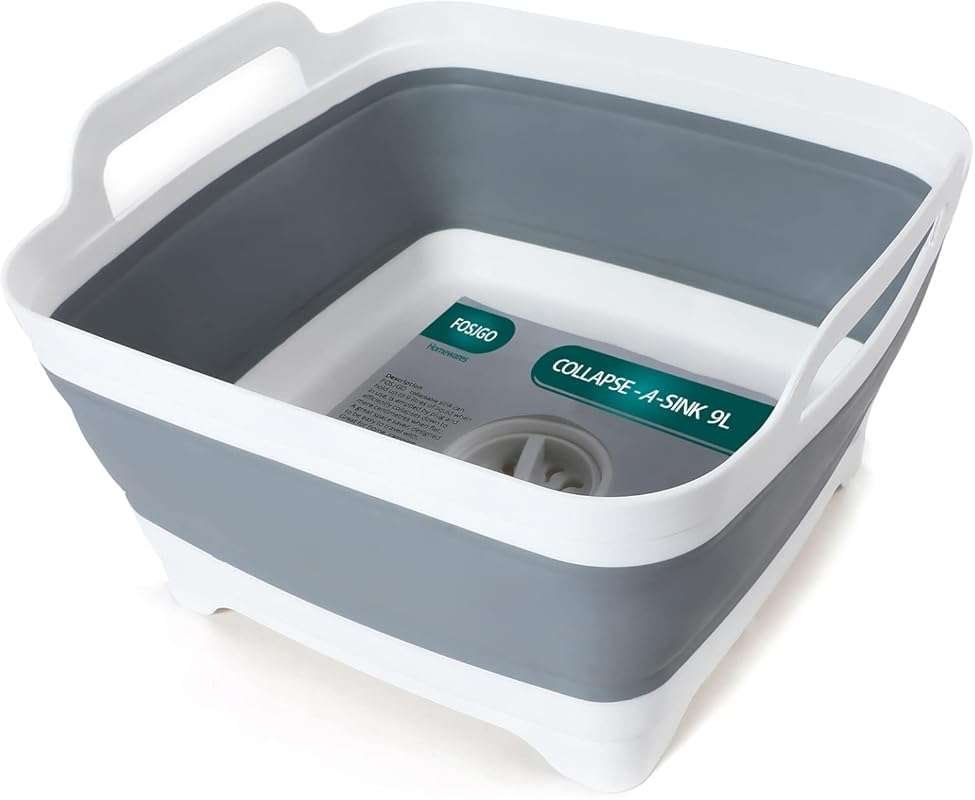 2.4 Gal Collapsible Dish Basin with Drain Plug for Space-Saving Kitche