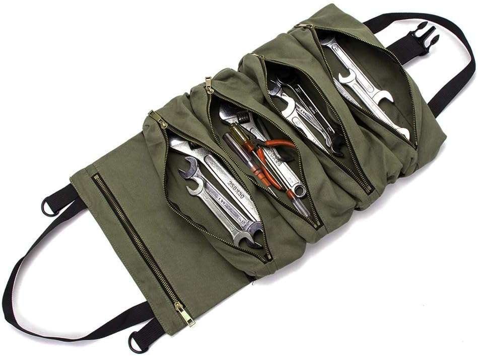 Super Roll Multi-Purpose Canvas Tool Roll Up Bag, Wrench Organizer, Zi