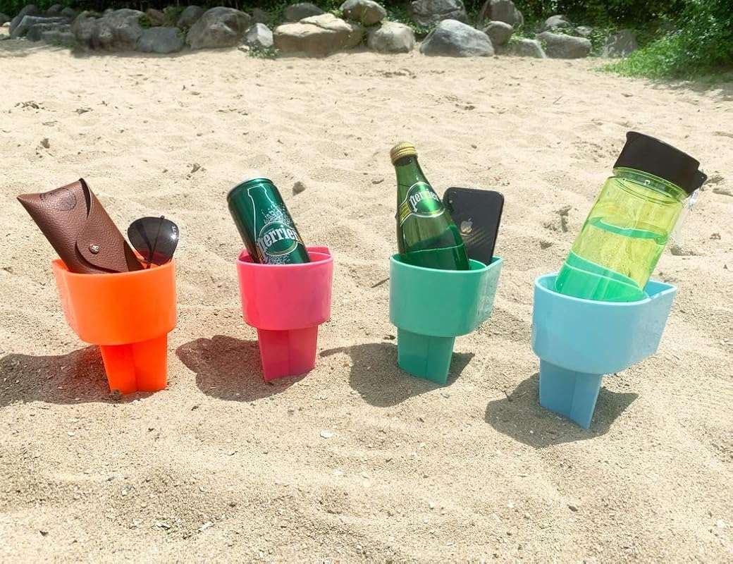 Home Queen 4-Pack Beach Cup Holders: Multifunctional Sand Holder for D