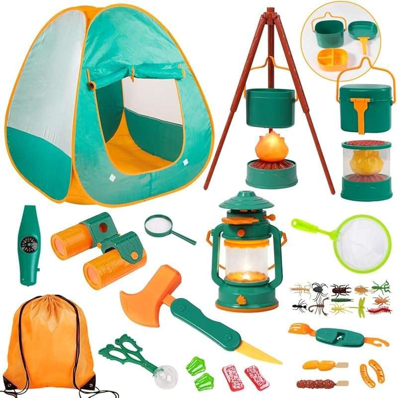 Meland Kids Camping Set with Tent & Campfire Toy - Indoor/Outdoor Pret