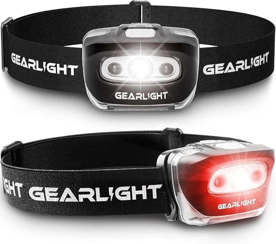 Bright LED Headlamp 2-Pack with Red Light & 7 Modes for Running, Campi