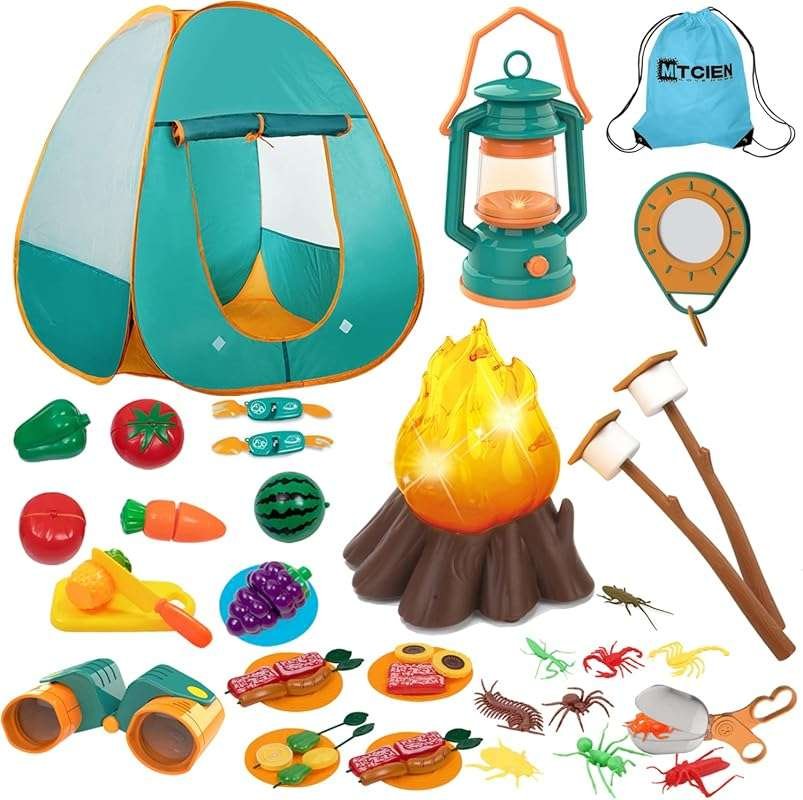 Mitcien Kids Camping Gear Set with Tent, Pretend Campfire & Accessorie
