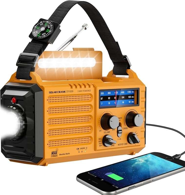 Portable Emergency Radio with NOAA Weather Alert, 5000mAh Solar Hand C