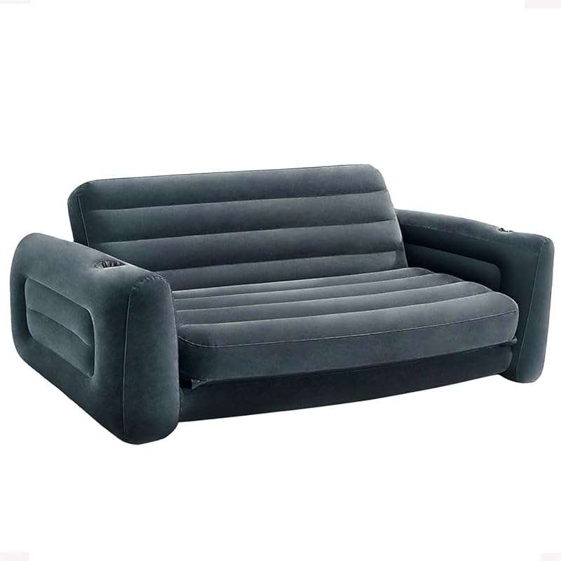 Intex Inflatable Pull-Out Sofa Bed: Velvety Surface, Cupholder, 2-in-1