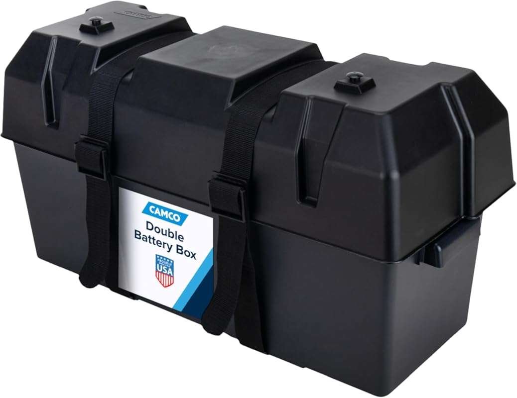Camco Double Battery Box for RV, Automotive, Marine Batteries with Hea