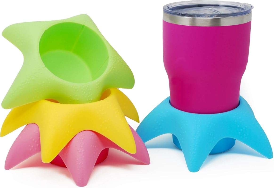 Island Genius Starfish Drink Cup Holder with Sand Coasters for Beach V
