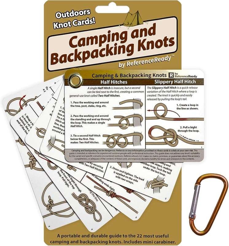 Waterproof Knot Tying Cards with Carabiner: 22 Outdoor Knots for Campi