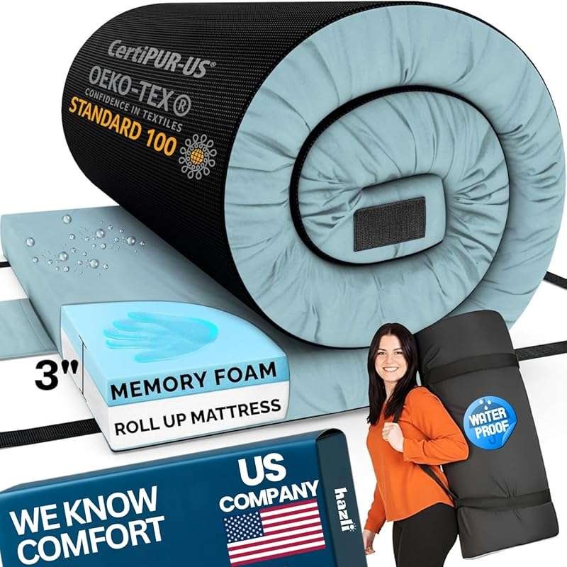 Hazli Matrix AirCell Memory Foam Camping Mattress Pad - Portable Roll-