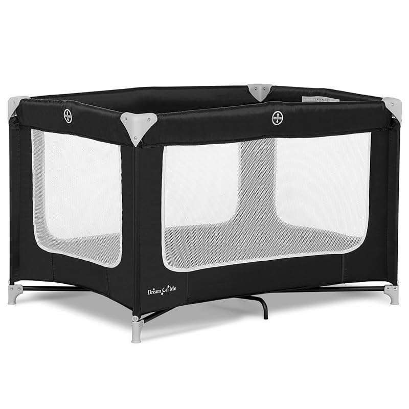 Dream On Me Zodiak Baby Playard: Foldable Black Playpen with Breathabl