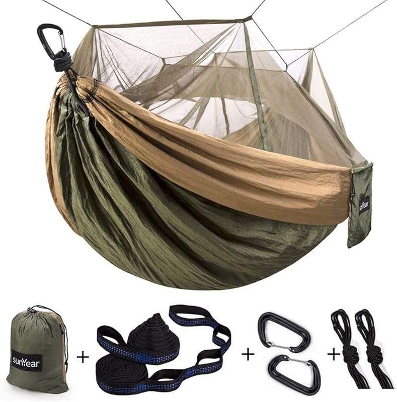 Sunyear Camping Hammock Tent: Portable Single/Double with Net, Straps 