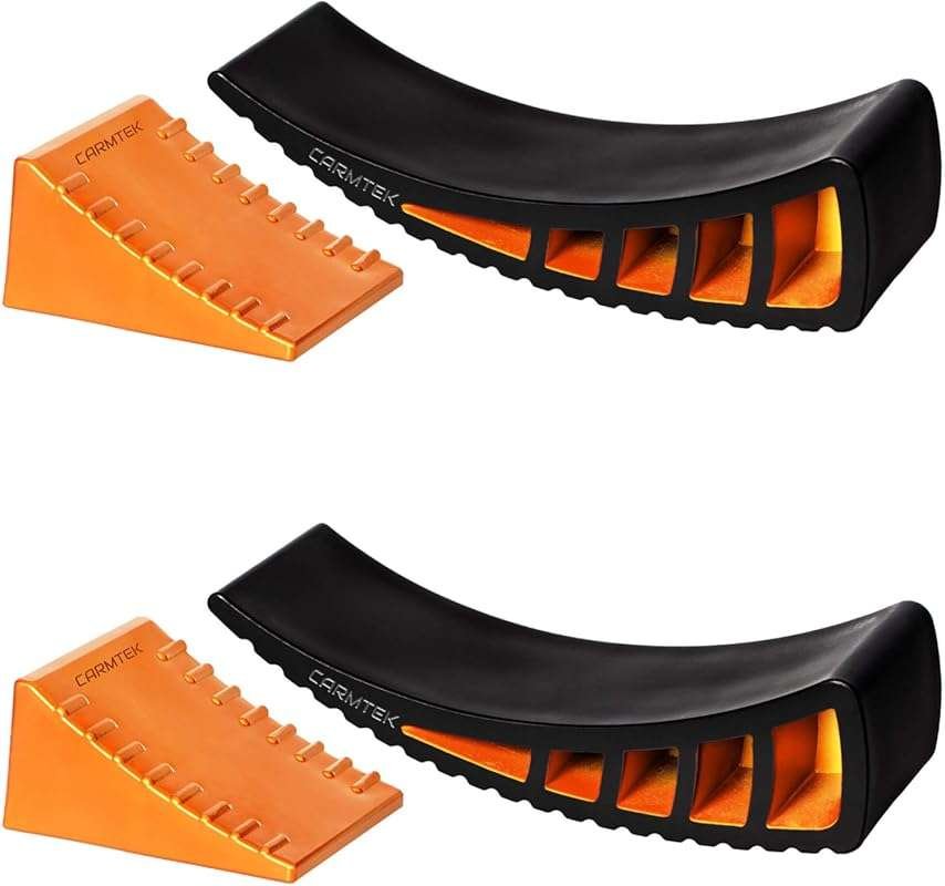 Carmtek 2-Pack Curved RV Leveler Kit with Wheel Chocks for Dual Axle T