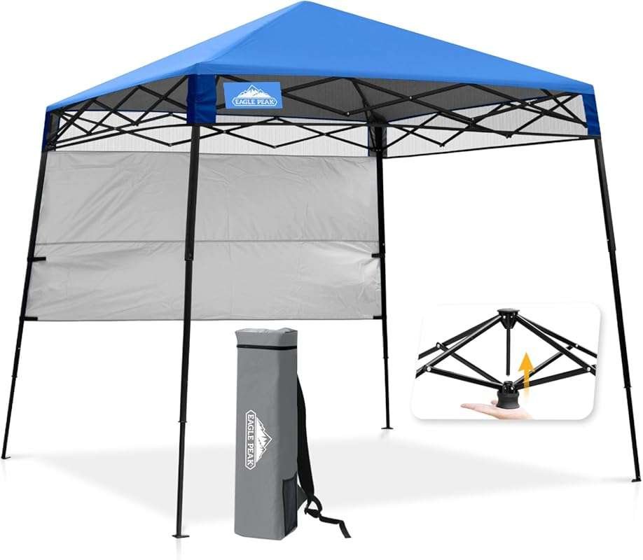 EAGLE PEAK 8x8 Pop Up Canopy Tent with Sidewall, Compact Portable Sun 