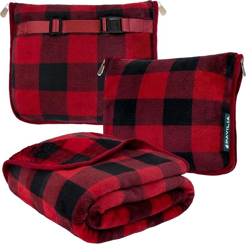 PAVILIA 2-in-1 Travel Blanket & Pillow Combo - Warm Fleece, Dual Zippe