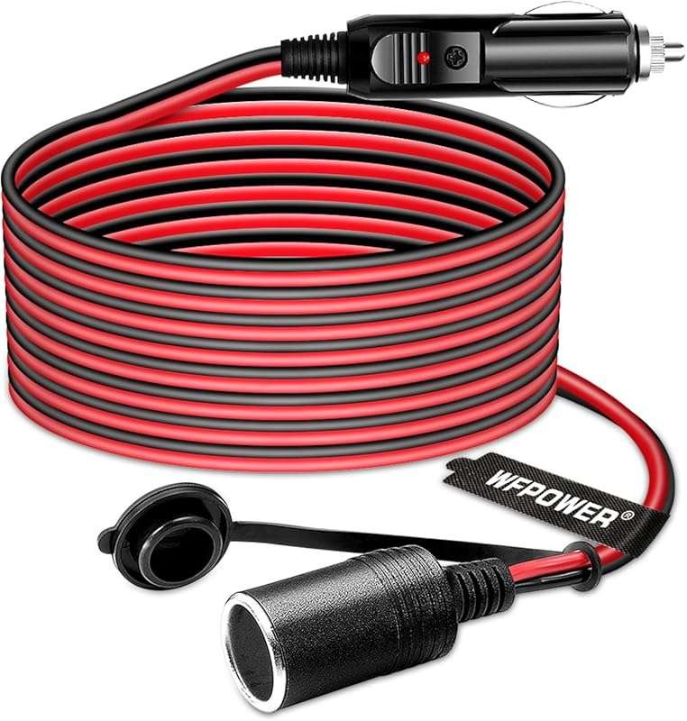 16AWG 12ft 12V/24V Car Cigarette Lighter Extension Cord (150W/13A) for