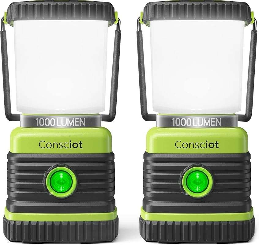 Consciot 2-Pack LED Camping Lantern: 1000LM, 4 Modes, IPX4 Waterproof,