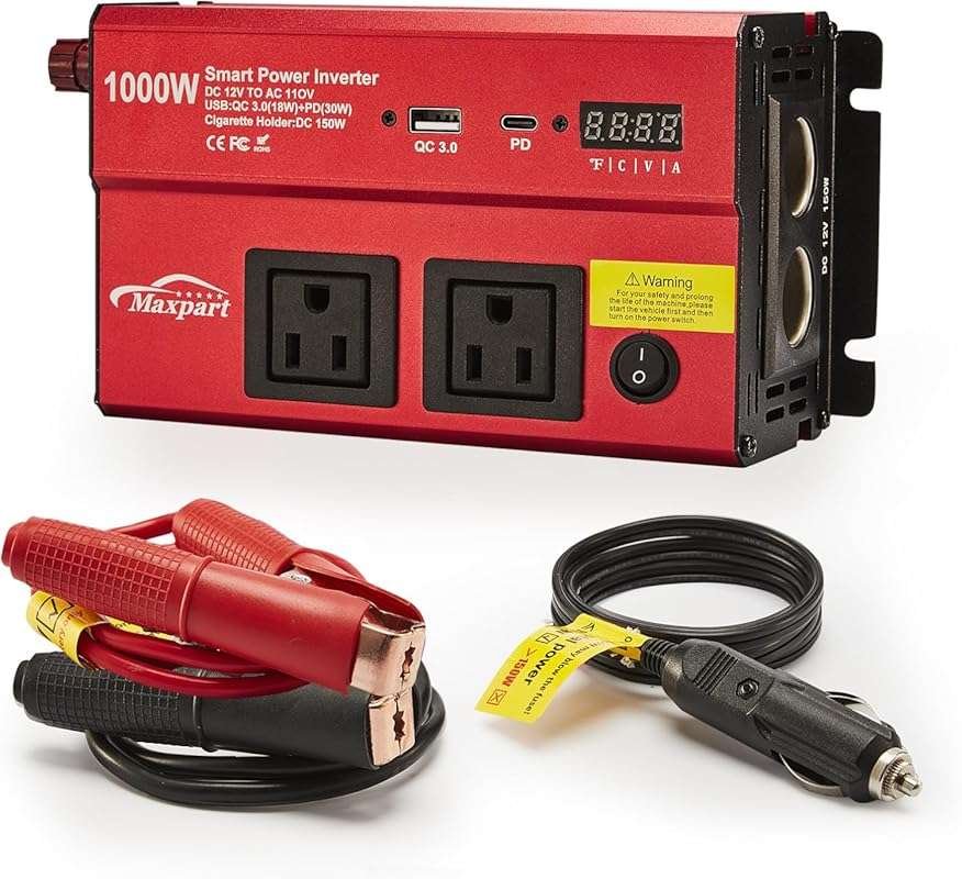 TWING 1000W Car Power Inverter: 12V DC to 110V with USB & Type-C Ports