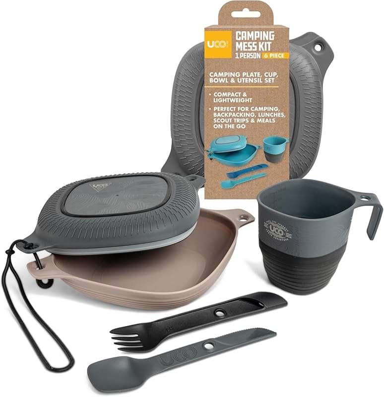 UCO 6-Piece Camping Mess Kit with Bowl, Plate, Camp Cup, and Switch Sp