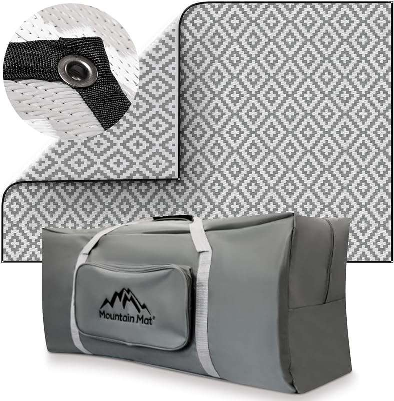 Mountain Mat Premium Outdoor RV Patio Mat 8x12 Grey Diamond, 100% Recy