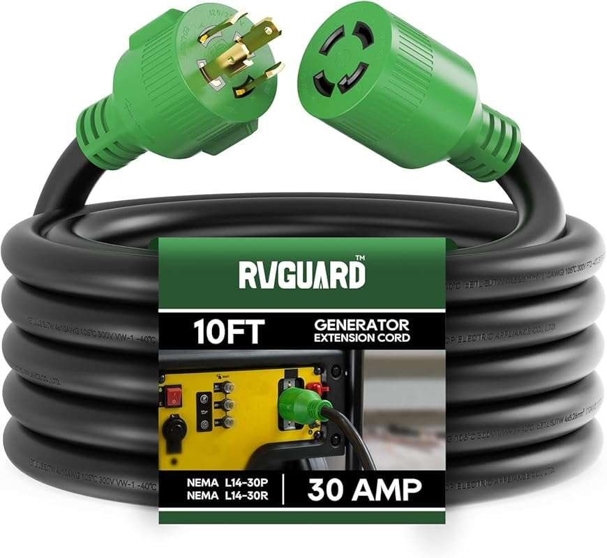 RVGUARD 30 Amp 10 Foot Generator Extension Cord, NEMA L14-30P/L14-30R,