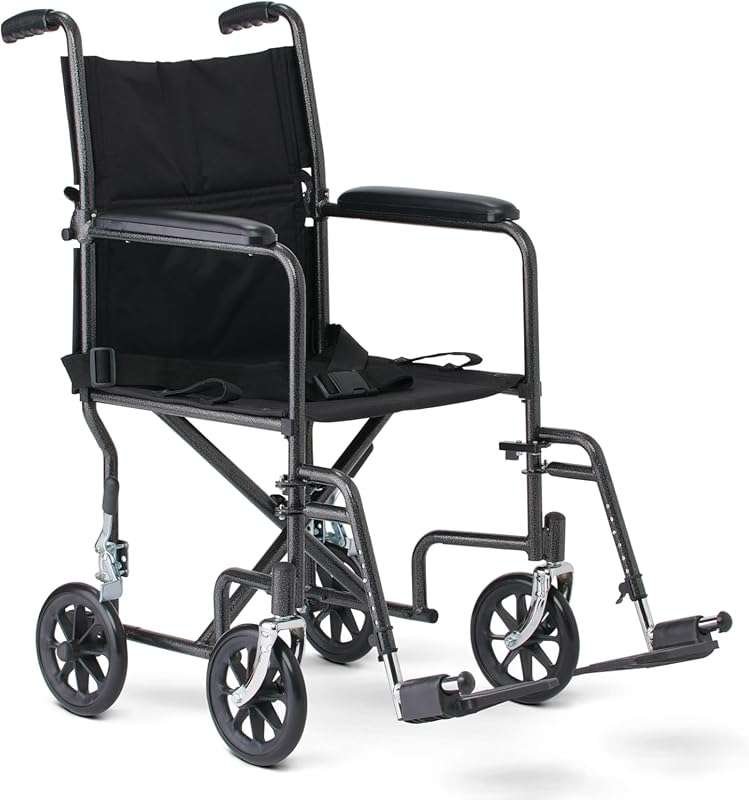 Medline Durable Folding Steel Transport Wheelchair with Swing-Away Foo