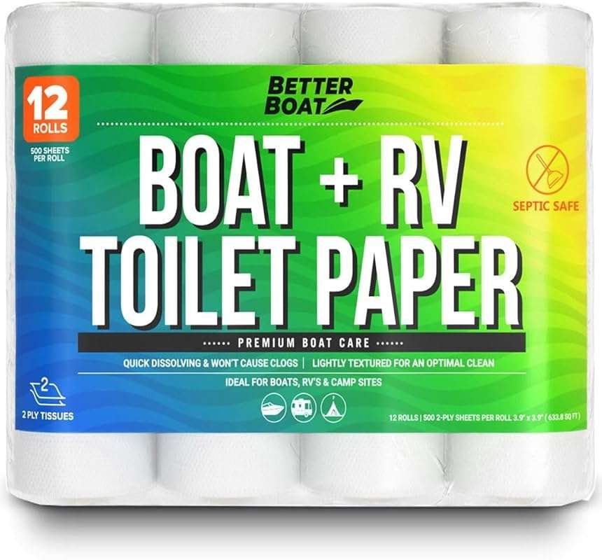 Boat & RV Toilet Paper 12 Rolls, Septic Safe, 2-Ply Quick Dissolving T