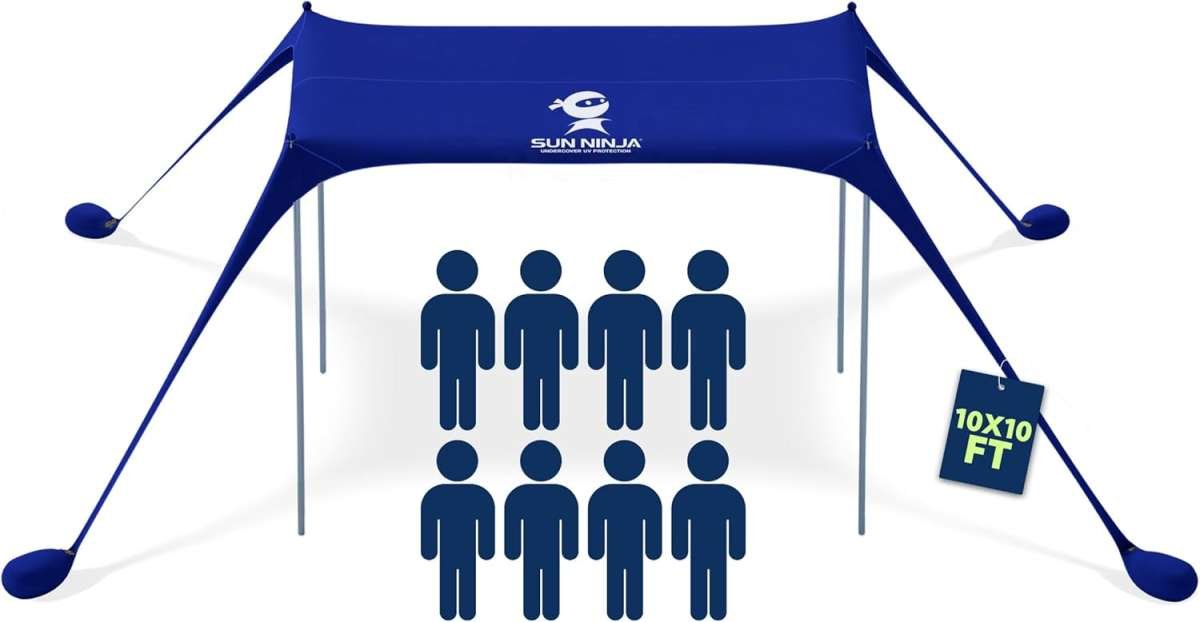 Sun Ninja Easy Pop Up Beach Tent Canopy: UPF50+ Outdoor Sun Shelter fo