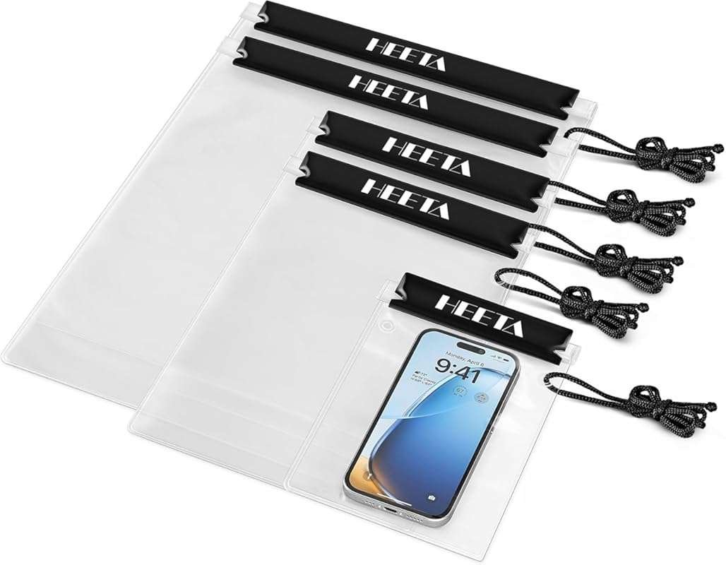 HEETA 5-Pack Clear Waterproof Dry Bag Pouches - Watertight Cases for P