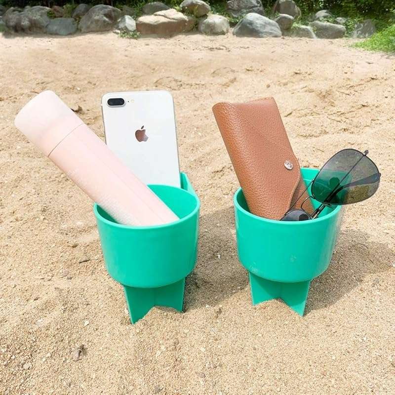 Home Queen Teal 2-Pack Beach Cup Holder with Pocket: Multi-Functional 