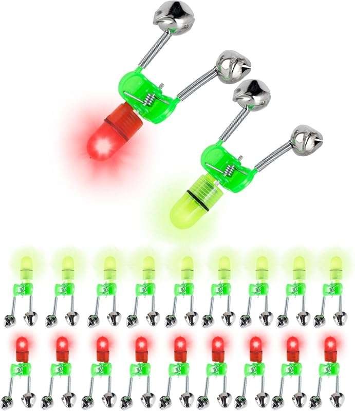 OHOH LED Night Fishing Rod Bite Alarm Light, Twin Bells Ring Indicator