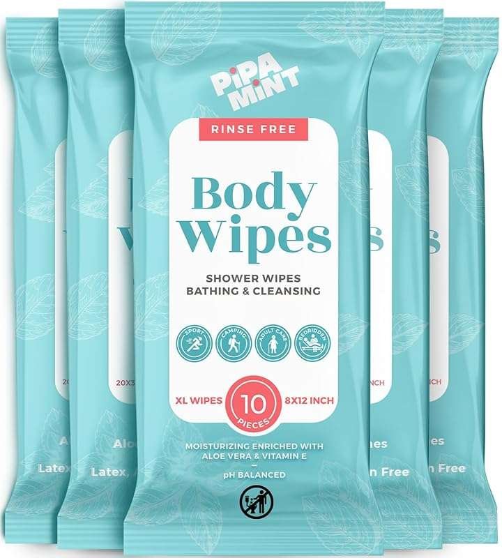 XL No Rinse Disposable Body Wipes for Adults – Travel, Camping, Gym, E
