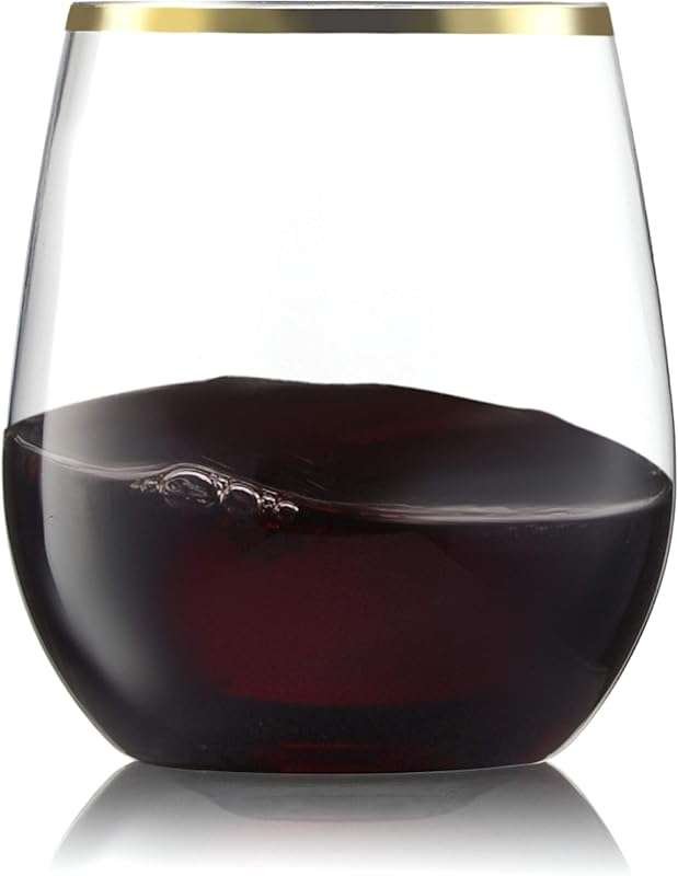 32 Pack Stemless Plastic Wine Glasses - Stylish 12oz Shatterproof & Re