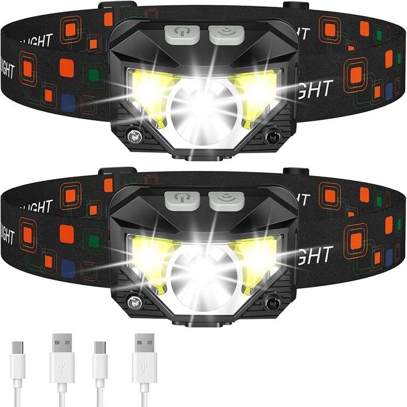 LHKNL Ultra-Bright LED Rechargeable Headlamp with White/Red Light & Mo