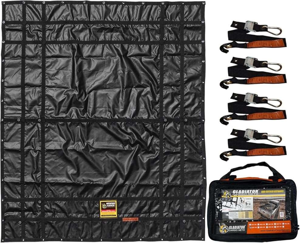 Gladiator Waterproof Truck Cargo Net Tarp, Medium 6.75' x 8' Heavy Dut