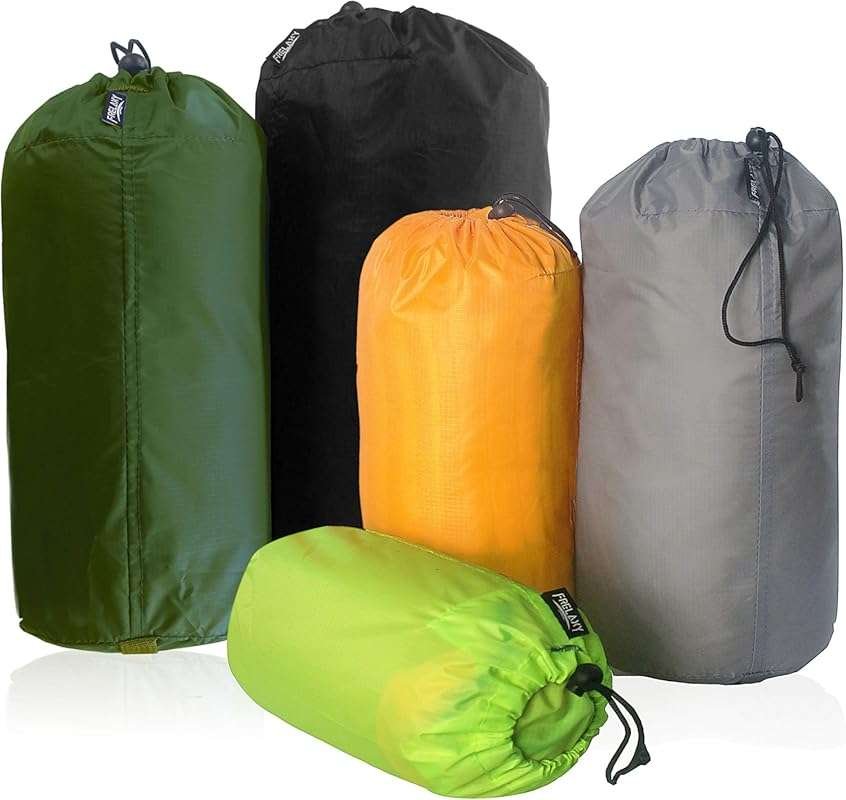 Frelaxy 5-Pack Ultralight Stuff Sack Set: 3L-20L Ditty Bags with Dust 