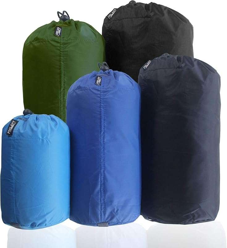 Frelaxy 5-Pack Ultralight Stuff Sack Set: 3L-20L Ditty Bags with Dust 
