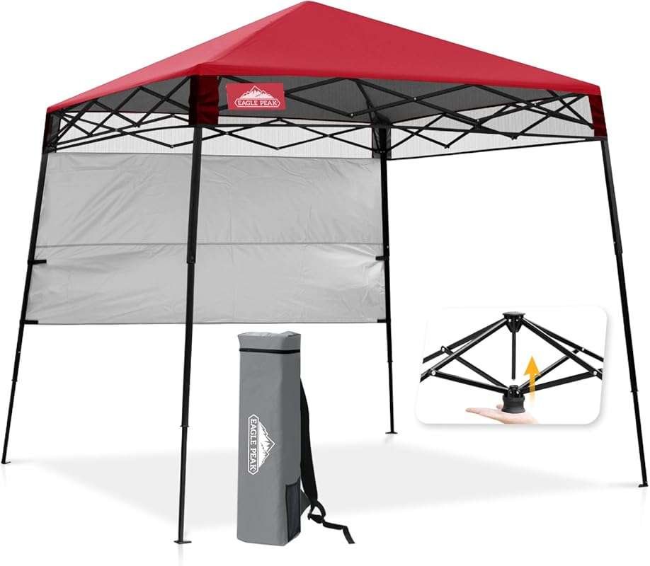 EAGLE PEAK 8x8 Pop Up Canopy Tent with Sidewall, Compact Portable Slan