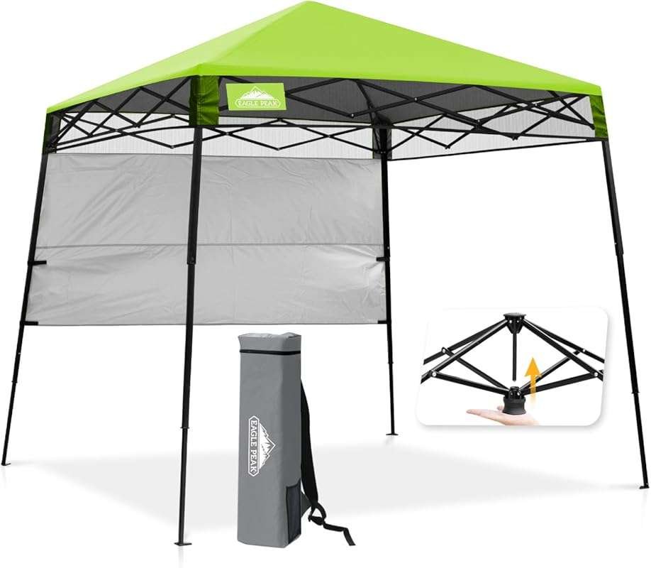 EAGLE PEAK 8x8 Pop Up Canopy Tent with Sidewall, Compact Portable Slan