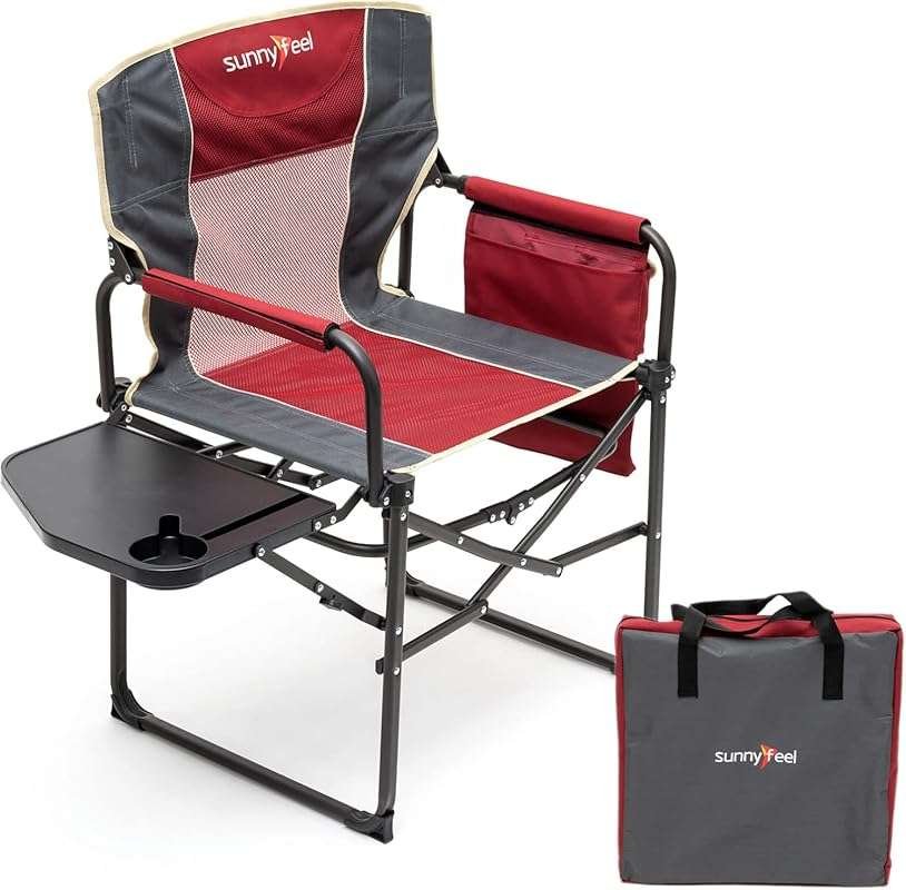 SUNNYFEEL Oversized Heavy Duty Camping Directors Chair with Side Table