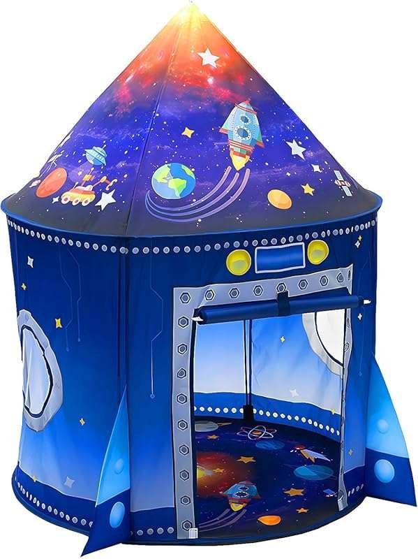 Rocket Ship Astronaut Pop Up Play Tent for Kids, Space Themed Indoor/O