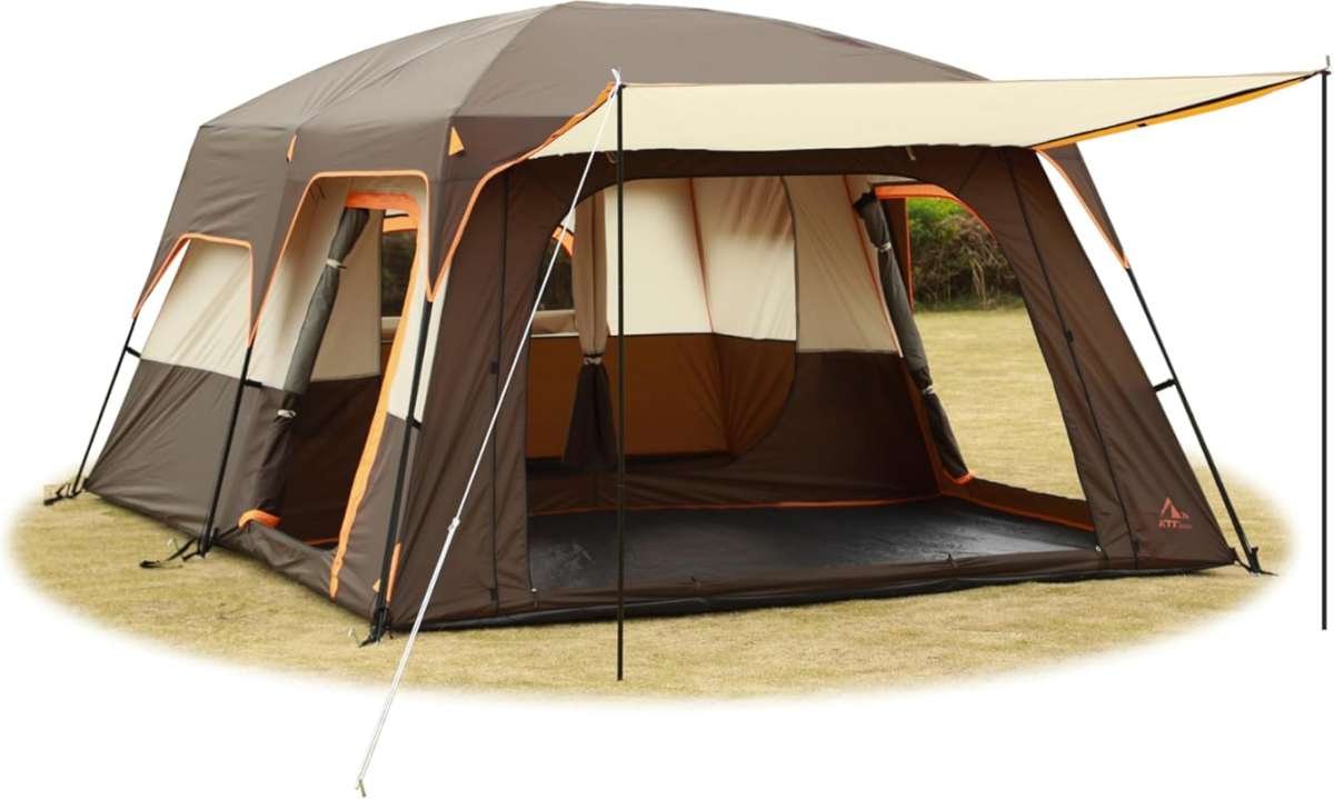 KTT Extra Large 10-14 Person Family Cabin Tent - 2 Rooms, 3 Doors, Mes