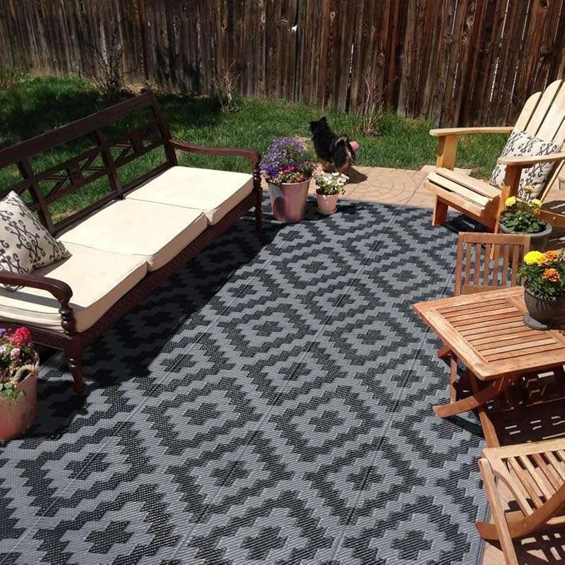 SAND MINE 5x8 ft Waterproof Plastic Reversible Outdoor Area Rug for Pa