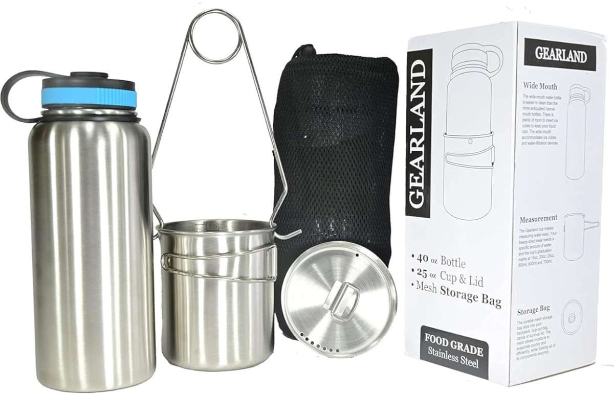 Canteen Stainless Steel Water Bottle with Nested Camping Cup and Lid f